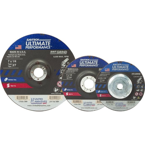 United Abrasives/Sait United Abrasives - Sait Depressed Center Wheel T27 7"x 1/4" x 5/8-11" Ceramic Alum. Oxide 20089